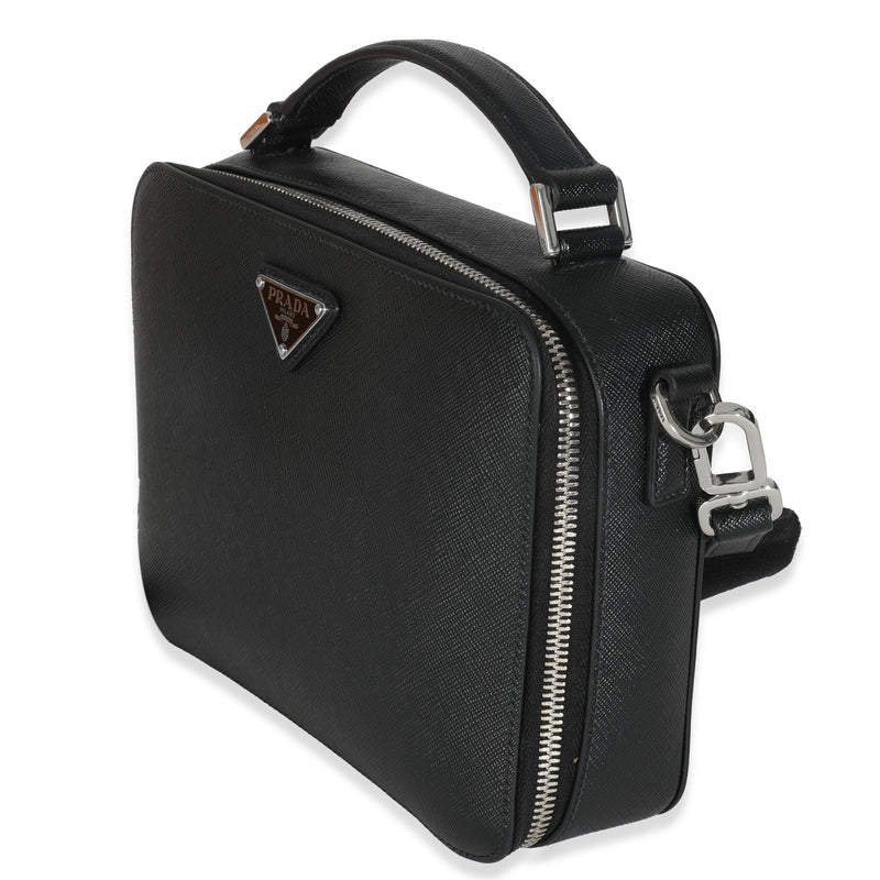 Prada Black Saffiano Medium Brique Crossbody Bag Leather Handbag