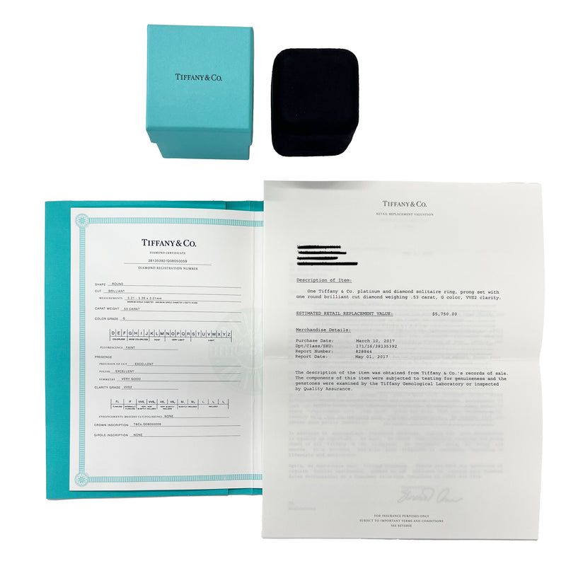 Tiffany & Co. 0.53 Ct Round Brilliant Diamond Engagement Ring 950