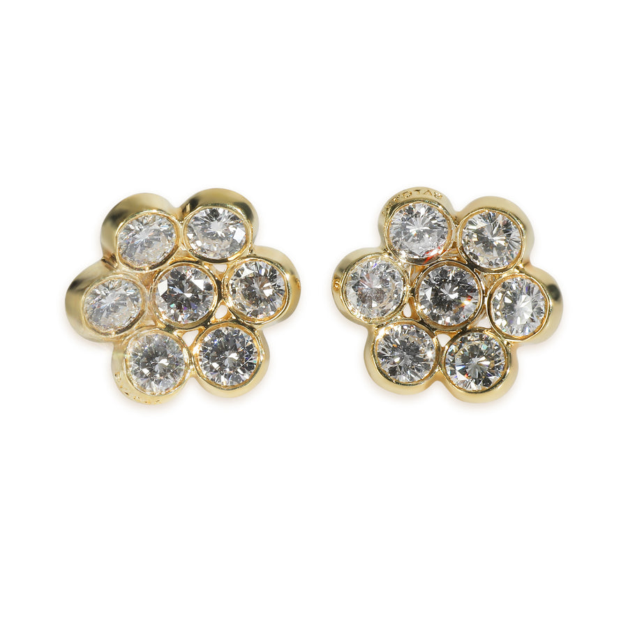 Bvlgari Yellow Gold Diamond Vintage Flower Cluster Earrings 18k