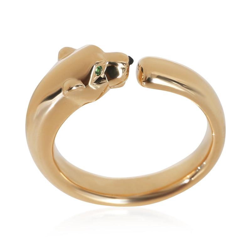 Cartier Yellow Gold Onyx And Tsavorite Small Model Panthere De Ring 18k