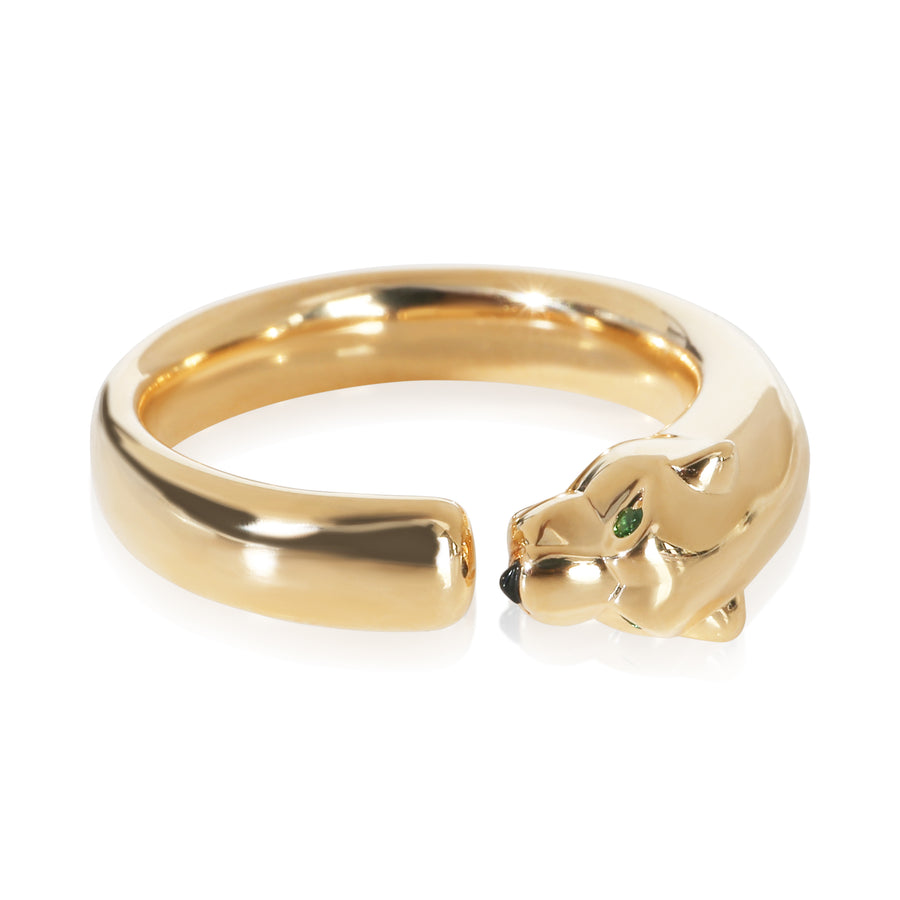 Cartier Yellow Gold Onyx And Tsavorite Small Model Panthere De Ring 18k
