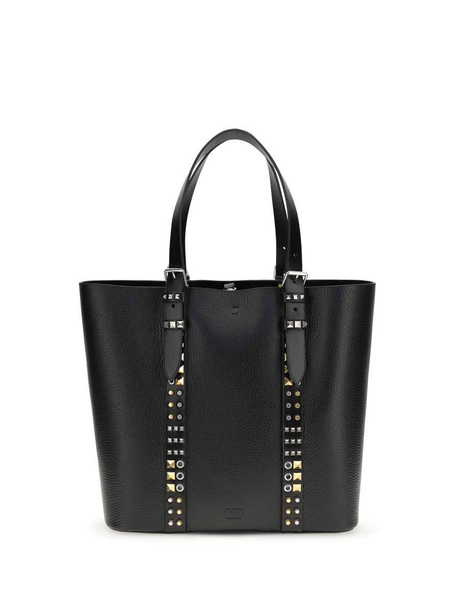 Valentino Garavani Rockstud Tote Bag — Black Calf Leather Bos Taurus