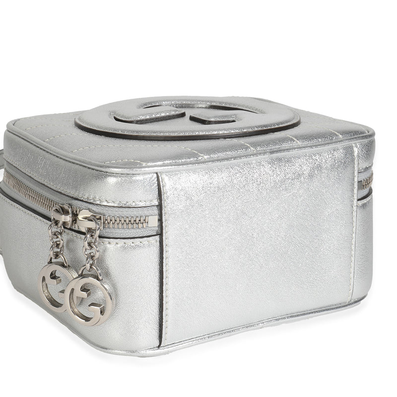 Gucci Silver Metallic Sakai Be Green Calfskin Diagonal Stitched Blondie Top Hand Leather Handbag