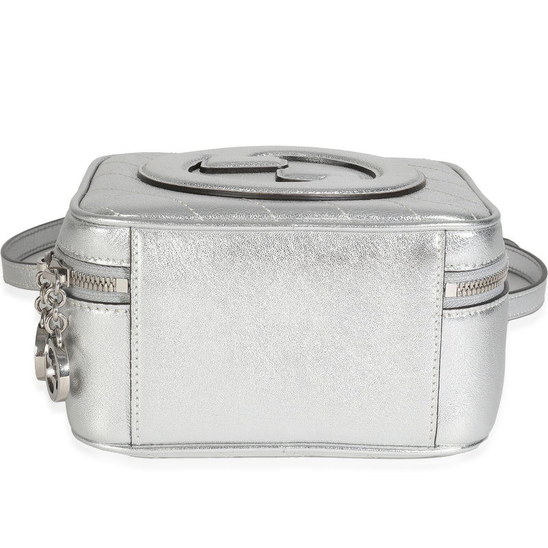 Gucci Silver Metallic Sakai Be Green Calfskin Diagonal Stitched Blondie Top Hand Leather Handbag