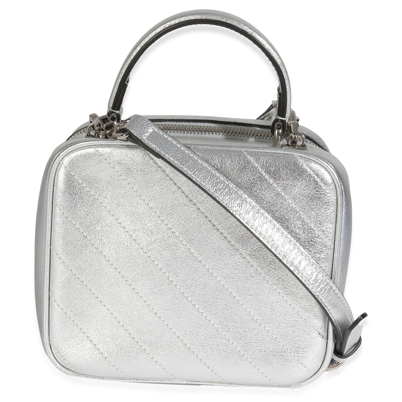 Gucci Silver Metallic Sakai Be Green Calfskin Diagonal Stitched Blondie Top Hand Leather Handbag