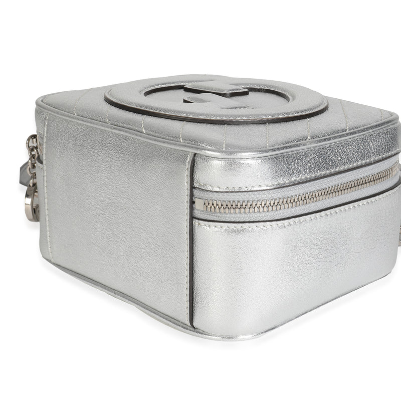 Gucci Silver Metallic Sakai Be Green Calfskin Diagonal Stitched Blondie Top Hand Leather Handbag