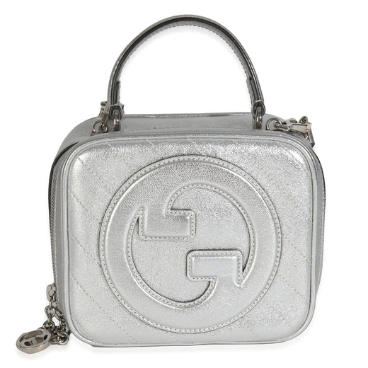 Gucci Silver Metallic Sakai Be Green Calfskin Diagonal Stitched Blondie Top Hand Leather Handbag