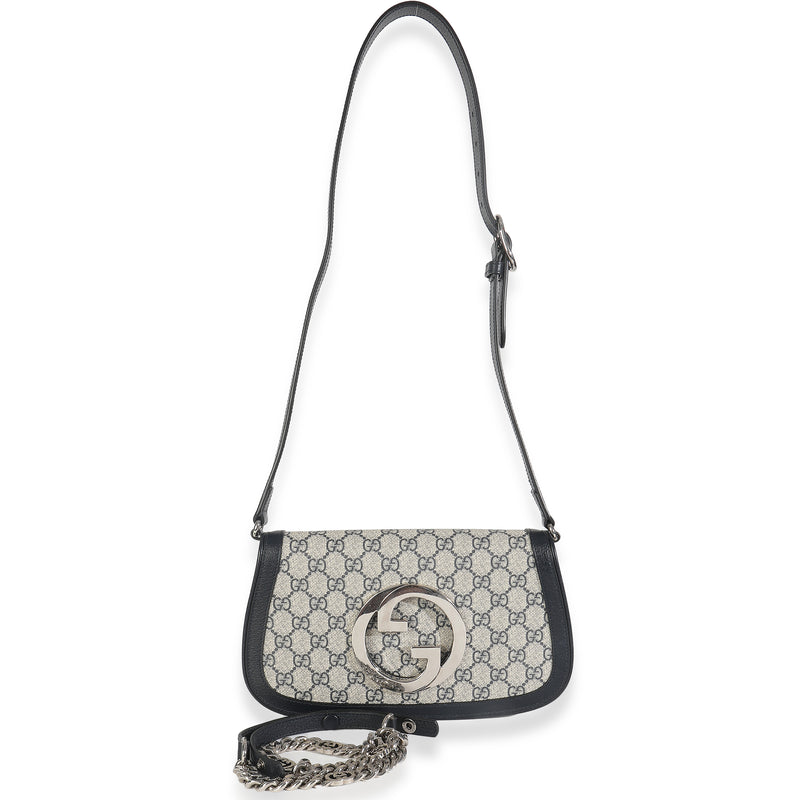 Gucci Beige Blue Gg Supreme Canvas Blondie Shoulder Bag Beige; Coated Canvas; Leather Handbag
