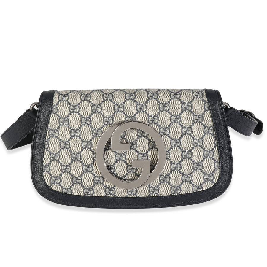 Gucci Beige Blue Gg Supreme Canvas Blondie Shoulder Bag Beige; Coated Canvas; Leather Handbag