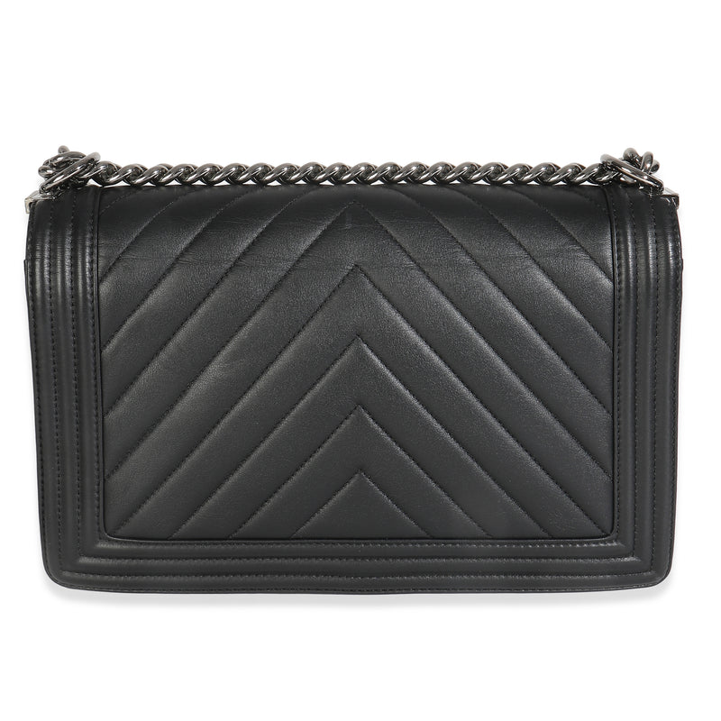 Chanel Black Calfskin Quilted Chevron New Medium Boy Bag Leather Handbag