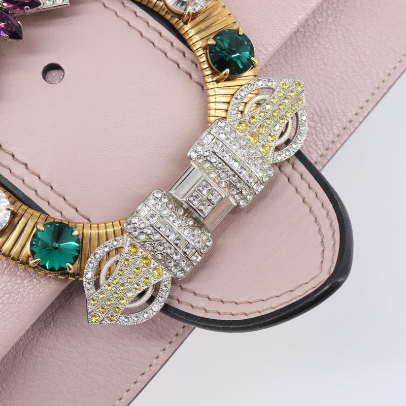 Miu Miu Madras Crystal Flap Leather Pink Bag