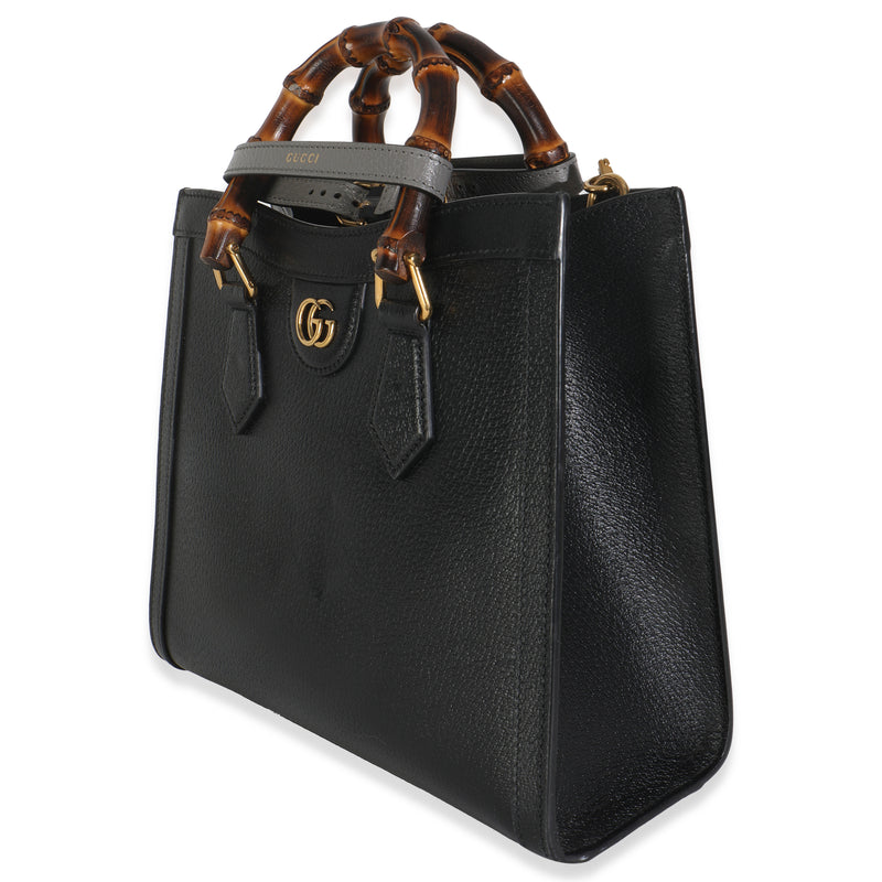 Gucci Black Dusty Grey Textured Dollar Calfskin Web Small Diana Tote Leather Handbag