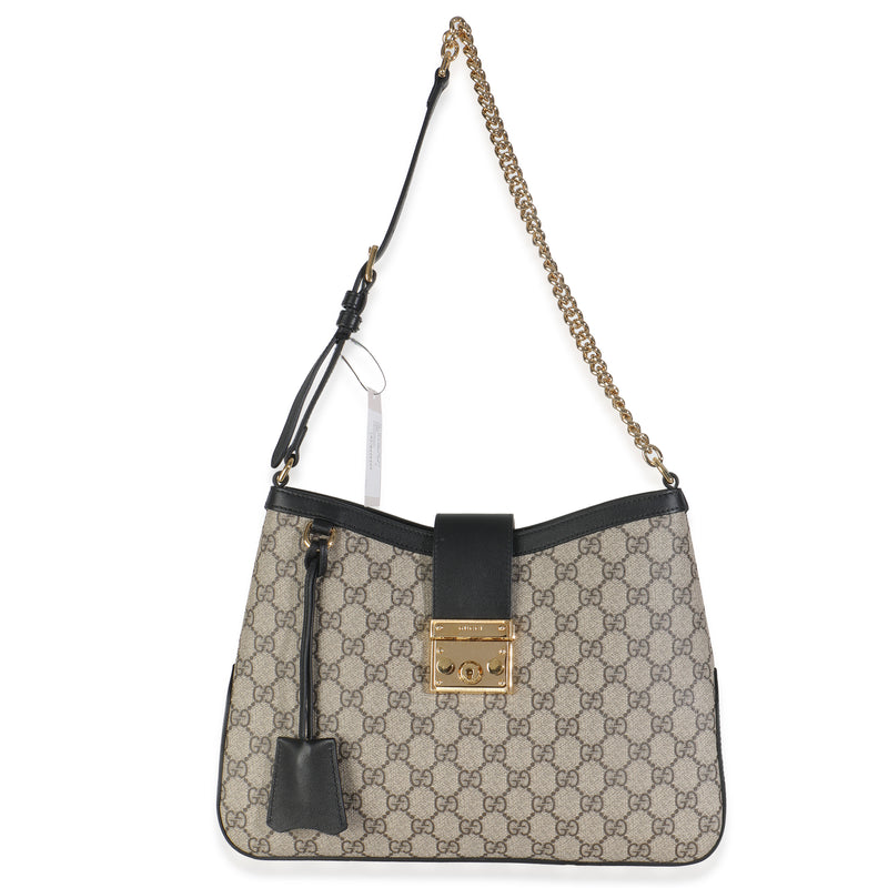 Gucci Beige Black Gg Supreme Monogram Canvas Medium Padlock Shoulder Bag Beige; Handbag
