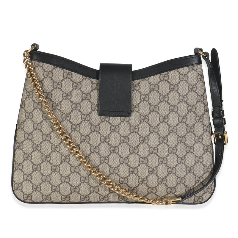 Gucci Beige Black Gg Supreme Monogram Canvas Medium Padlock Shoulder Bag Beige; Handbag