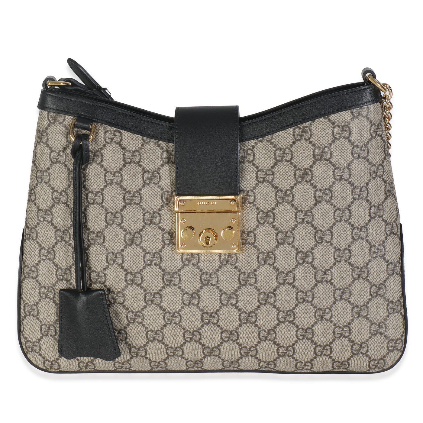 Gucci Beige Black Gg Supreme Monogram Canvas Medium Padlock Shoulder Bag Beige; Handbag