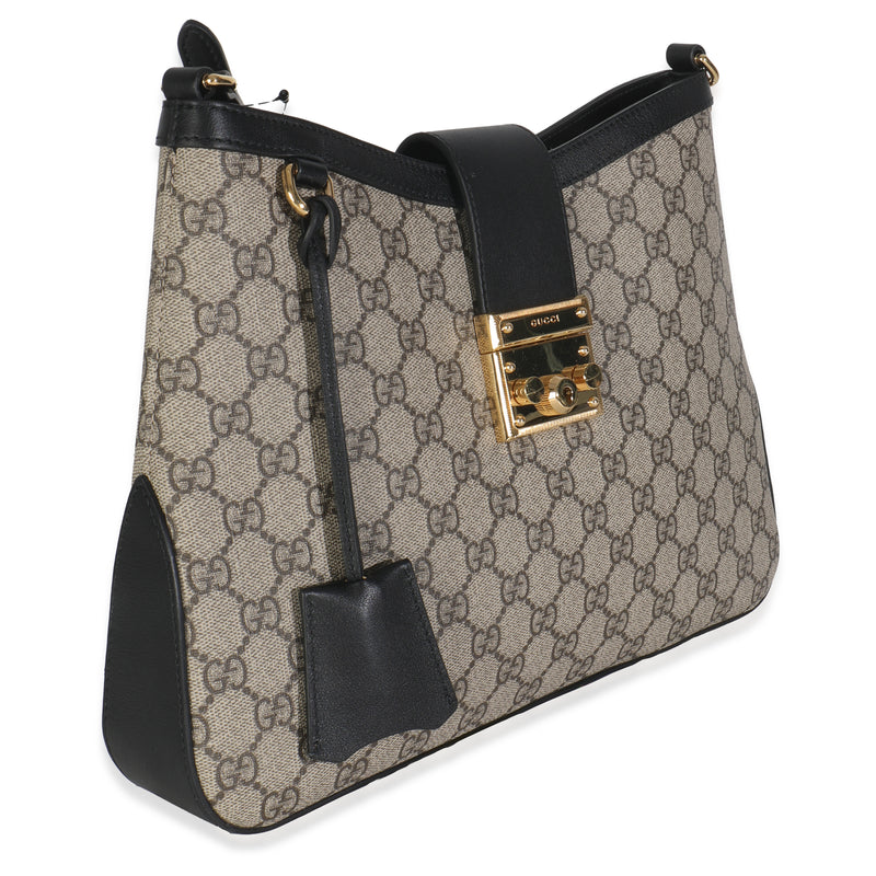 Gucci Beige Black Gg Supreme Monogram Canvas Medium Padlock Shoulder Bag Beige; Handbag