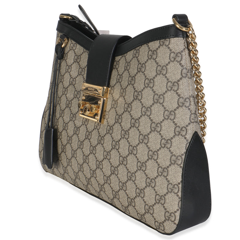Gucci Beige Black Gg Supreme Monogram Canvas Medium Padlock Shoulder Bag Beige; Handbag