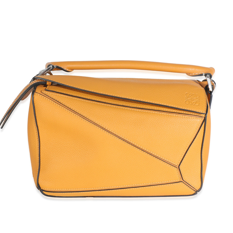 Loewe Yellow Grained Calfskin Small Puzzle Bag Leather Handbag