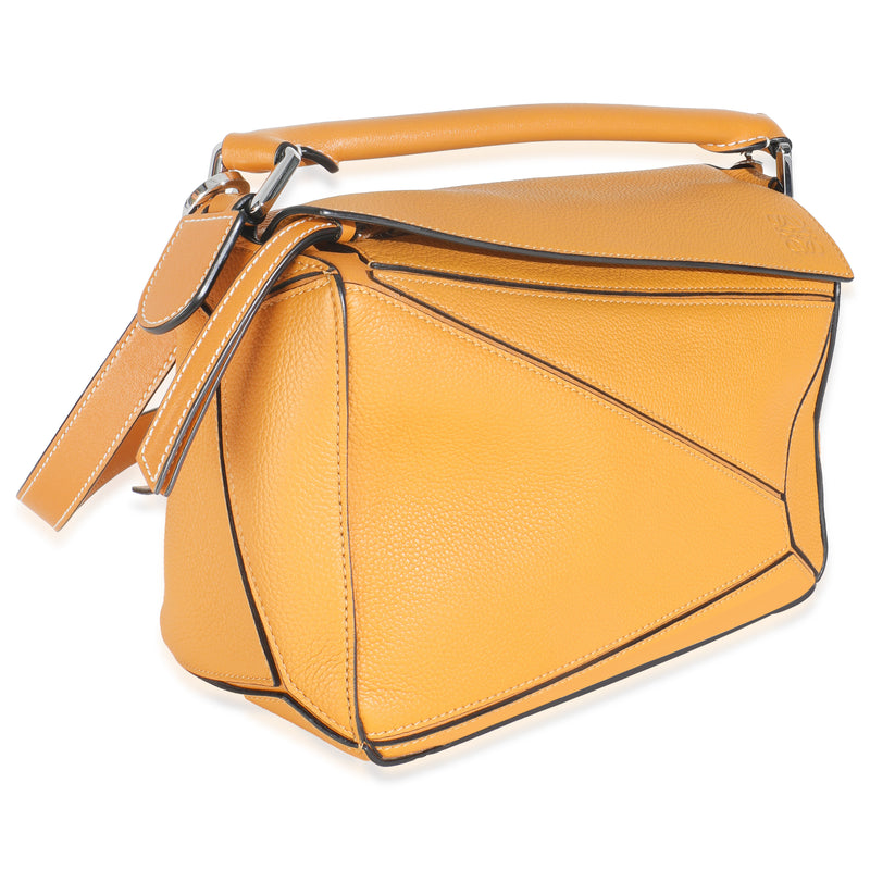 Loewe Yellow Grained Calfskin Small Puzzle Bag Leather Handbag