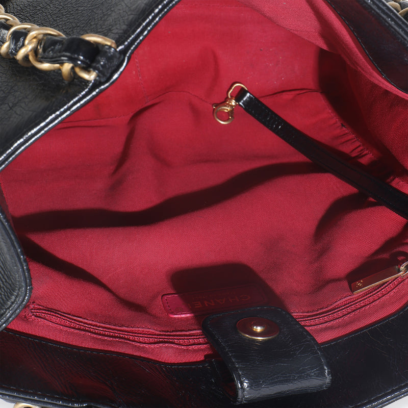 Chanel Black Shiny Aged Calfskin North South Shopping Bag Leather Handbag