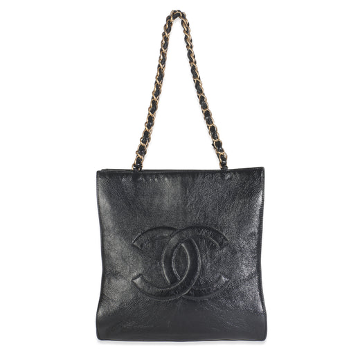 Chanel Black Shiny Aged Calfskin North South Shopping Bag Leather Handbag