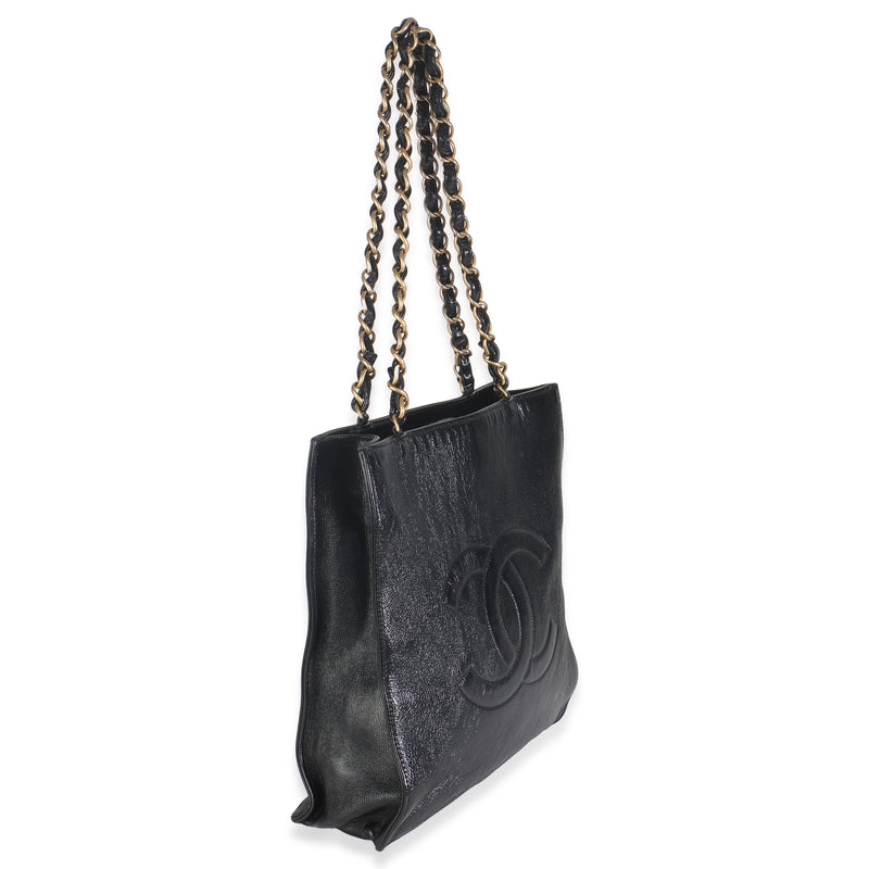 Chanel Black Shiny Aged Calfskin North South Shopping Bag Leather Handbag