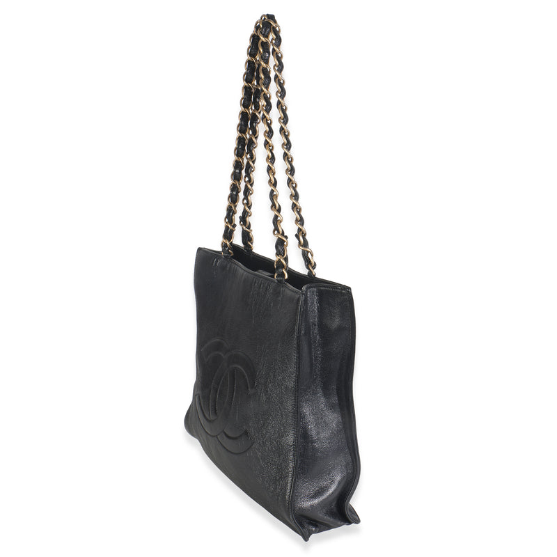 Chanel Black Shiny Aged Calfskin North South Shopping Bag Leather Handbag