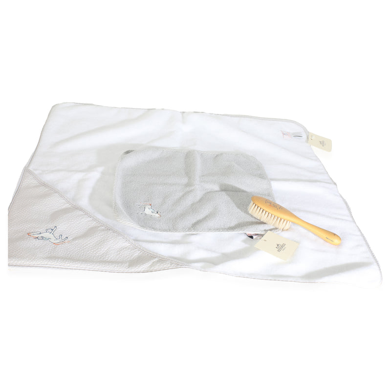 Hermès Gris Perle Cabriole Bath Set Gray; White Fabric Home Goods