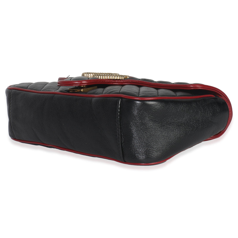 Gucci Red Black Calfskin Torchon Small Gg Marmont Bag Black; Leather Handbag
