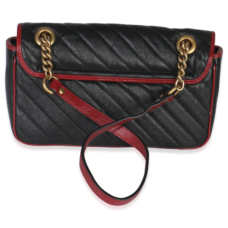 Gucci Red Black Calfskin Torchon Small Gg Marmont Bag Black; Leather Handbag