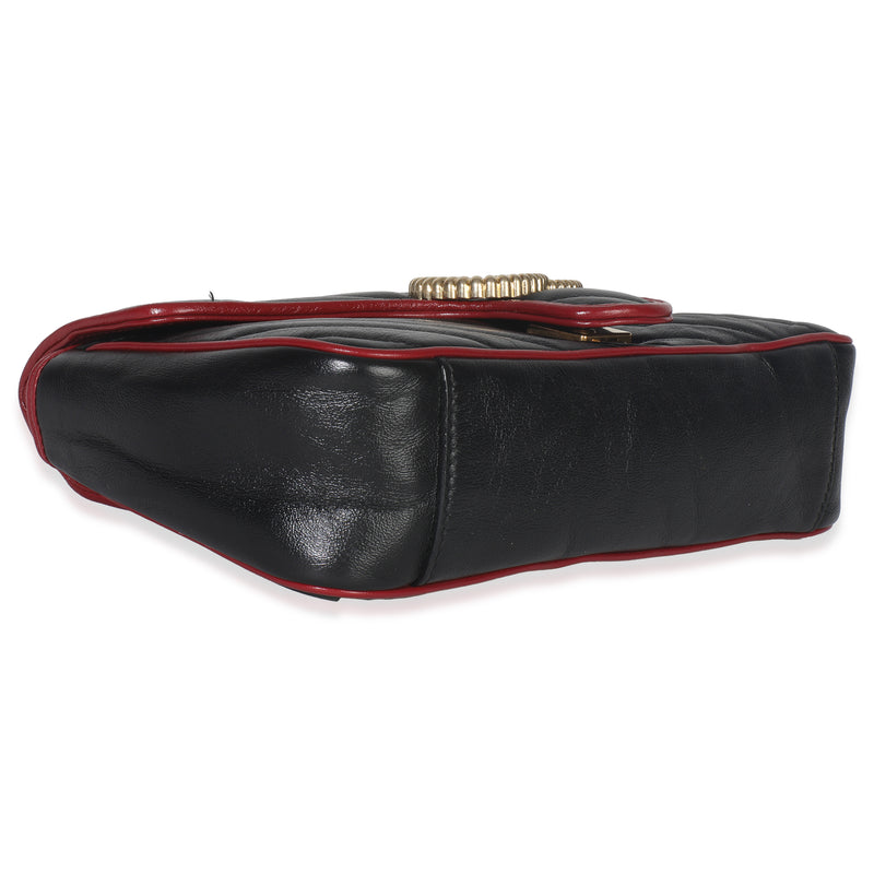 Gucci Red Black Calfskin Torchon Small Gg Marmont Bag Black; Leather Handbag