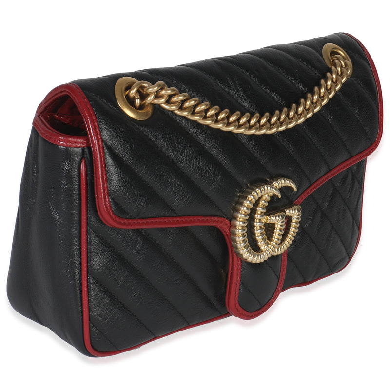 Gucci Red Black Calfskin Torchon Small Gg Marmont Bag Black; Leather Handbag