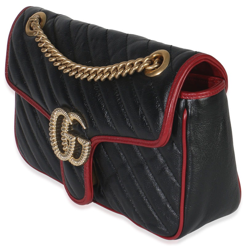 Gucci Red Black Calfskin Torchon Small Gg Marmont Bag Black; Leather Handbag