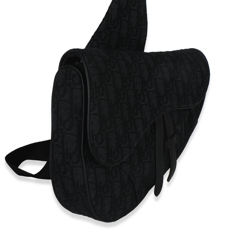 Christian Dior Black Oblique Jacquard Canvas Saddle Crossbody Handbag