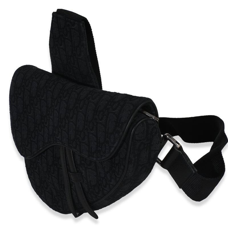 Christian Dior Black Oblique Jacquard Canvas Saddle Crossbody Handbag
