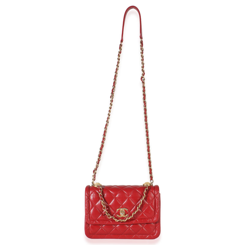Chanel Red Quilted Puffy Calfskin Small Twist Your Buttons Flap Bag Leather Handbag