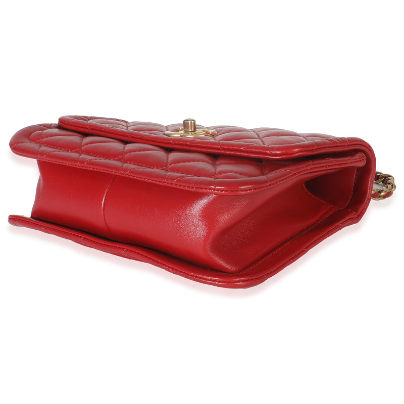 Chanel Red Quilted Puffy Calfskin Small Twist Your Buttons Flap Bag Leather Handbag