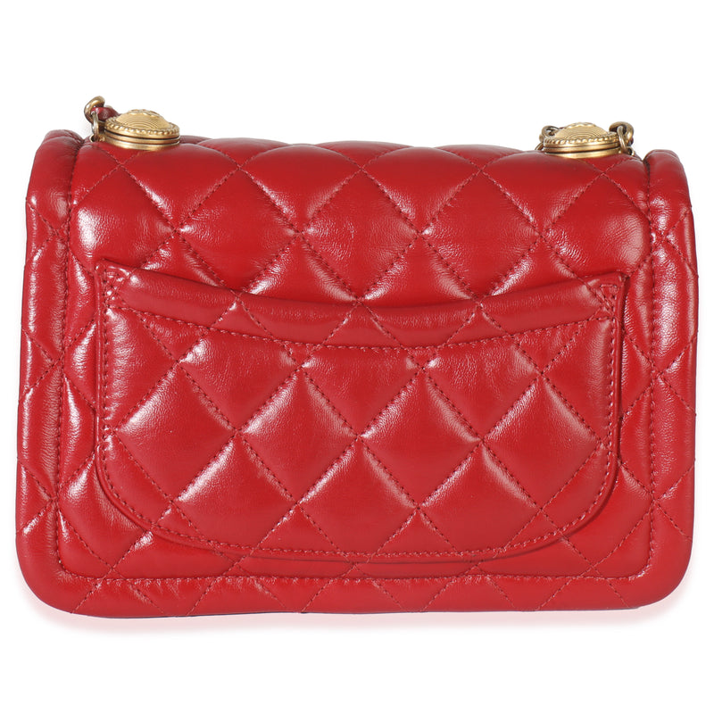 Chanel Red Quilted Puffy Calfskin Small Twist Your Buttons Flap Bag Leather Handbag