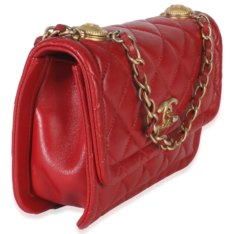 Chanel Red Quilted Puffy Calfskin Small Twist Your Buttons Flap Bag Leather Handbag