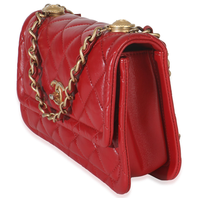 Chanel Red Quilted Puffy Calfskin Small Twist Your Buttons Flap Bag Leather Handbag