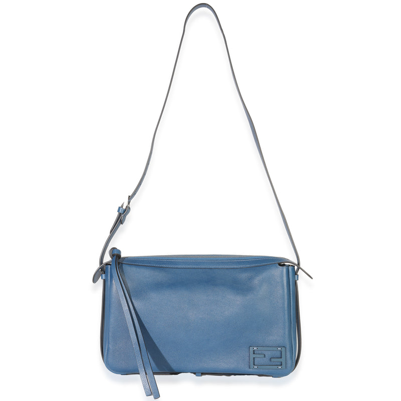 Fendi Blue Nappa Medium Simply Shoulder Bag Leather Handbag