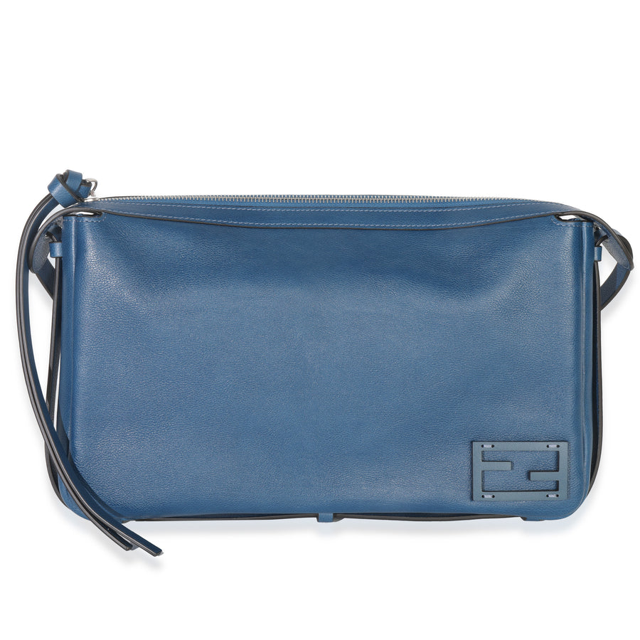 Fendi Blue Nappa Medium Simply Shoulder Bag Leather Handbag