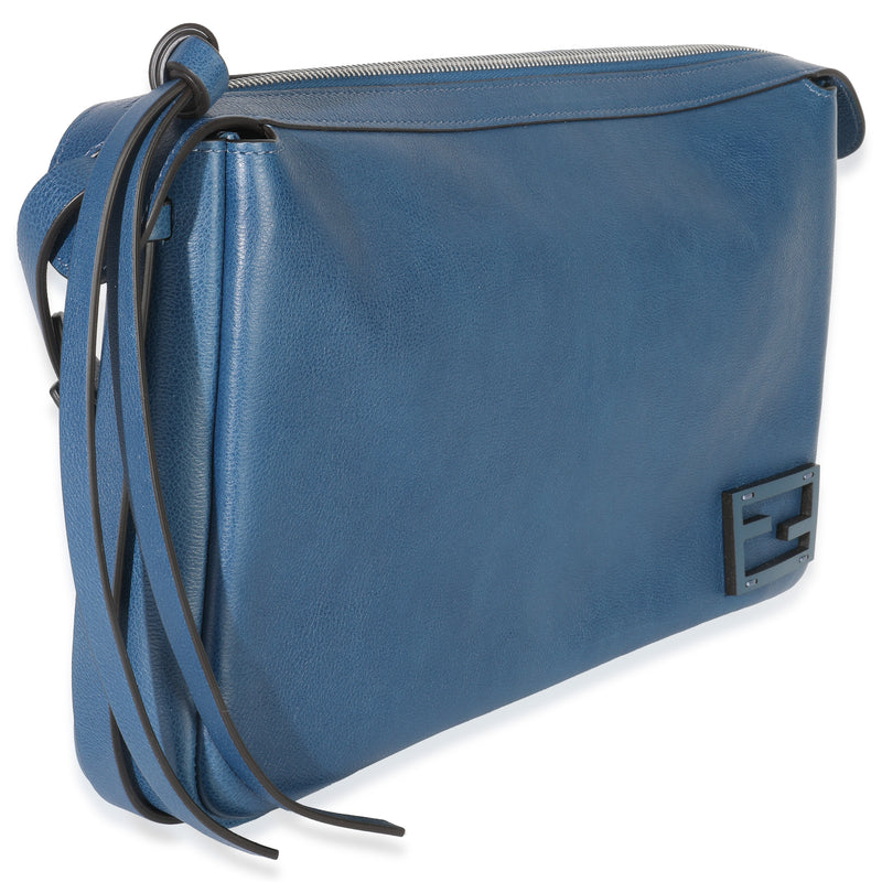 Fendi Blue Nappa Medium Simply Shoulder Bag Leather Handbag