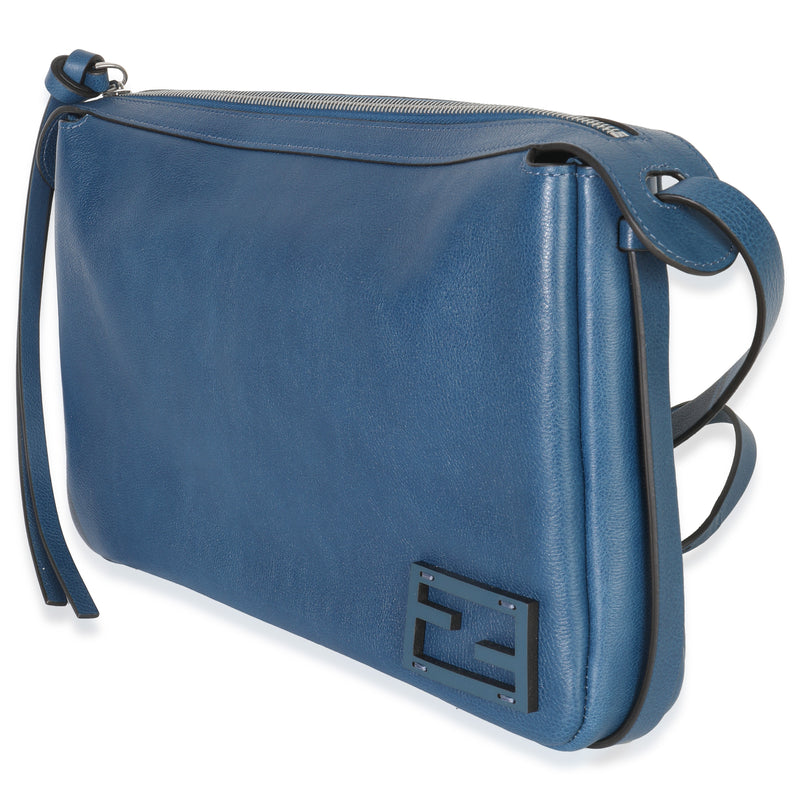 Fendi Blue Nappa Medium Simply Shoulder Bag Leather Handbag