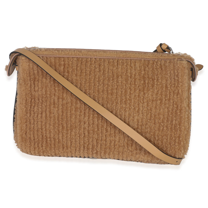 Fendi Miele Scuro Shearling Vitello Medium Simply Shoulder Bag Brown Fabric Handbag