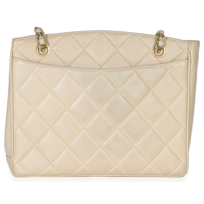 Chanel Vintage Beige Quilted Lambskin Cc Shoulder Tote Leather Handbag