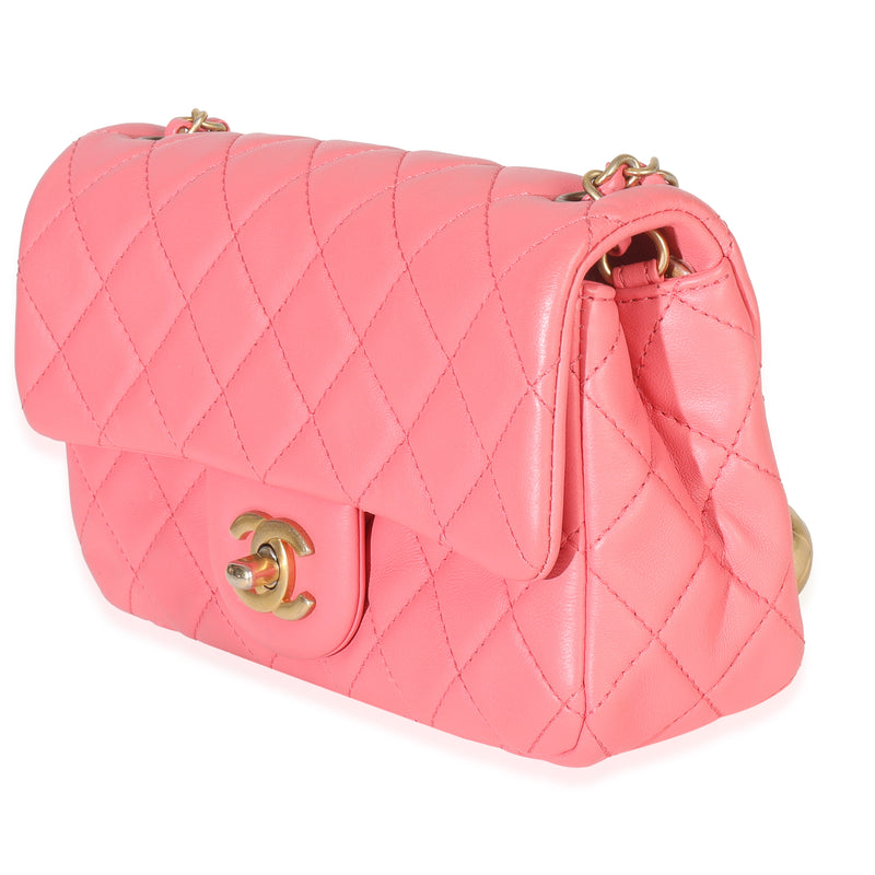 Chanel Pink Quilted Lambskin Pearl Crush Mini Rectangular Flap Bag Leather Handbag