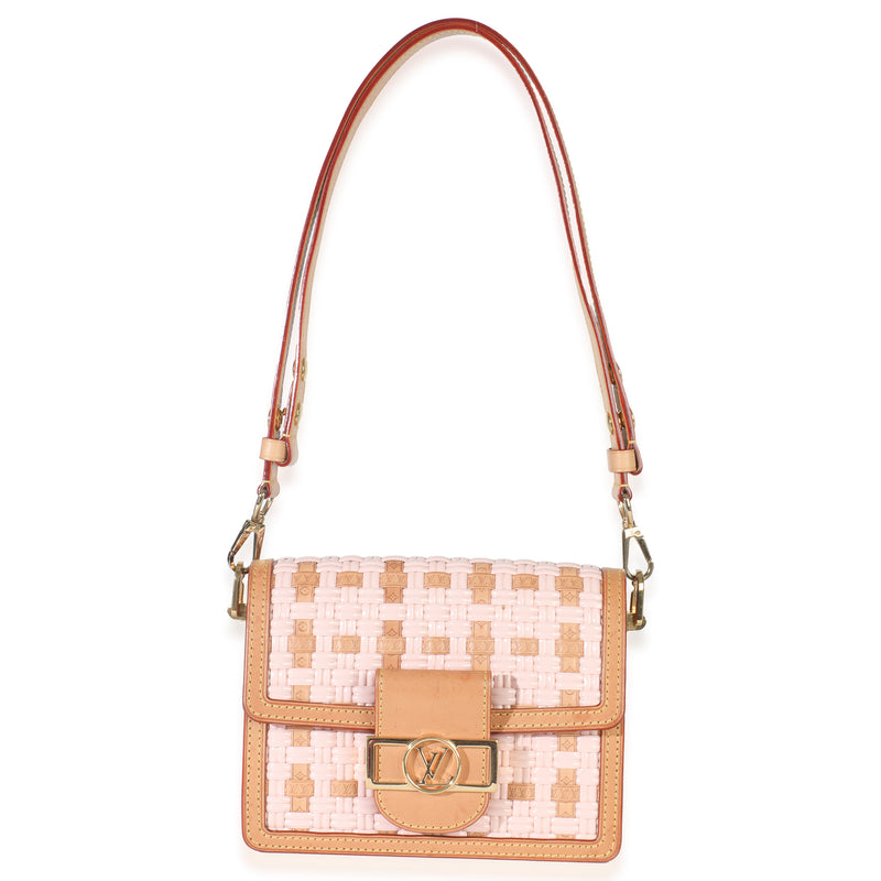 Louis Vuitton Pink Brown Leather Woven Dauphine Pm Beige; Multicolor; Handbag