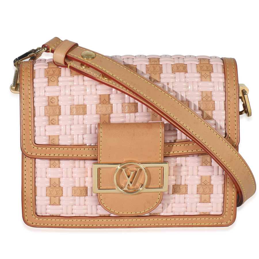 Louis Vuitton Pink Brown Leather Woven Dauphine Pm Beige; Multicolor; Handbag