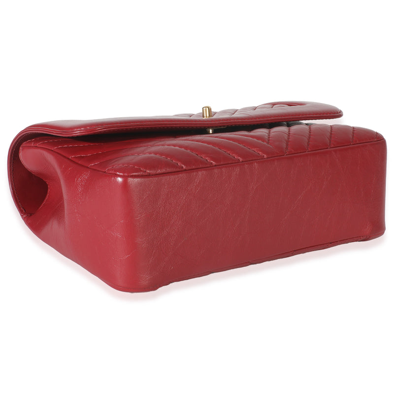Chanel Red Chevron Calfskin Top Handle Flap Bag Leather Handbag